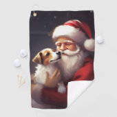 Jack Russell Met Sinterklaas Feestelijke Kerstmis Golfhanddoek (Insitu)