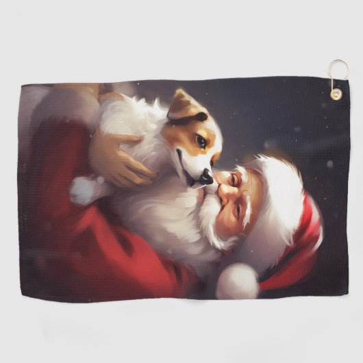 Jack Russell Met Sinterklaas Feestelijke Kerstmis Golfhanddoek (Horizontaal)