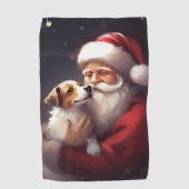 Jack Russell Met Sinterklaas Feestelijke Kerstmis Golfhanddoek (Voorkant)
