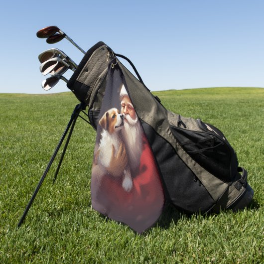 Jack Russell Met Sinterklaas Feestelijke Kerstmis Golfhanddoek (Groen)