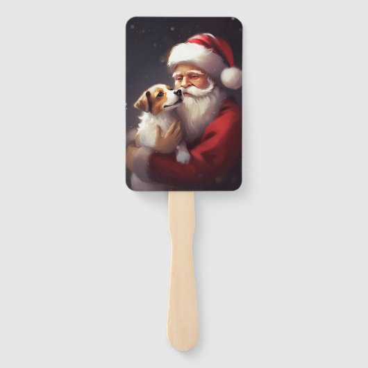 Jack Russell Met Sinterklaas Feestelijke Kerstmis Handwaaier (Achterkant)
