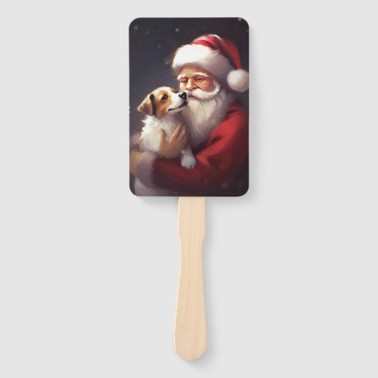 Jack Russell Met Sinterklaas Feestelijke Kerstmis Handwaaier (Voorkant)