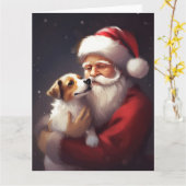 Jack Russell Met Sinterklaas Feestelijke Kerstmis Kaart (Gele Bloem)