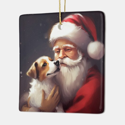 Jack Russell Met Sinterklaas Feestelijke Kerstmis Keramisch Ornament (Links)