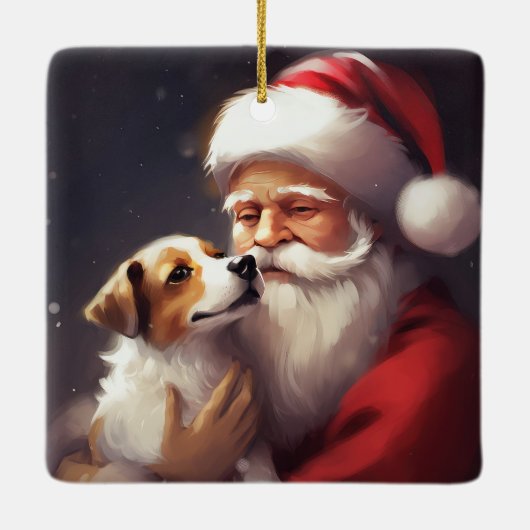 Jack Russell Met Sinterklaas Feestelijke Kerstmis Keramisch Ornament (Achterkant)