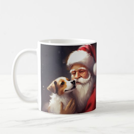 Jack Russell Met Sinterklaas Feestelijke Kerstmis Koffiemok (Links)