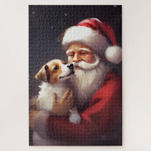 Jack Russell Met Sinterklaas Feestelijke Kerstmis Legpuzzel (Verticaal)
