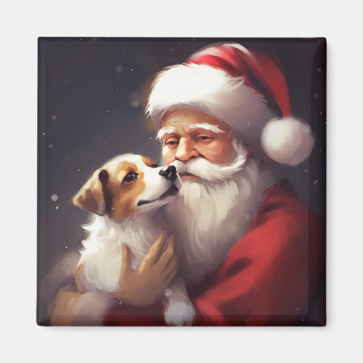 Jack Russell Met Sinterklaas Feestelijke Kerstmis Magneet (Voorkant)