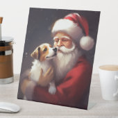 Jack Russell Met Sinterklaas Feestelijke Kerstmis Reclamebord Met Voetstuk (Insitu)