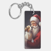 Jack Russell Met Sinterklaas Feestelijke Kerstmis Sleutelhanger (Voorkant Links)
