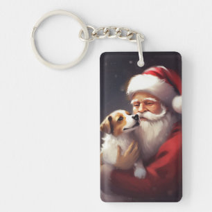 Jack Russell Met Sinterklaas Feestelijke Kerstmis Sleutelhanger