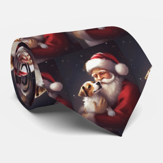Jack Russell Met Sinterklaas Feestelijke Kerstmis Stropdas (Opgerold)