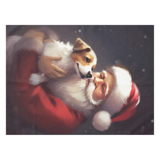 Jack Russell Met Sinterklaas Feestelijke Kerstmis Tafelkleed (Voorkant (Horizontaal))