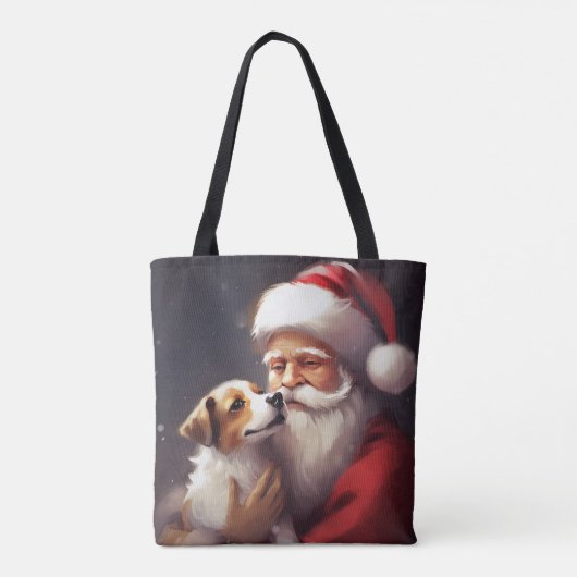 Jack Russell Met Sinterklaas Feestelijke Kerstmis Tote Bag (Achterkant)