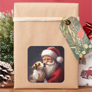 Jack Russell Met Sinterklaas Feestelijke Kerstmis Vierkante Sticker