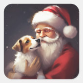 Jack Russell Met Sinterklaas Feestelijke Kerstmis Vierkante Sticker (Voorkant)