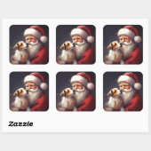Jack Russell Met Sinterklaas Feestelijke Kerstmis Vierkante Sticker (Vel)