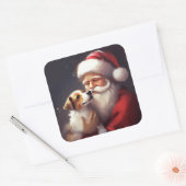 Jack Russell Met Sinterklaas Feestelijke Kerstmis Vierkante Sticker (Envelop)