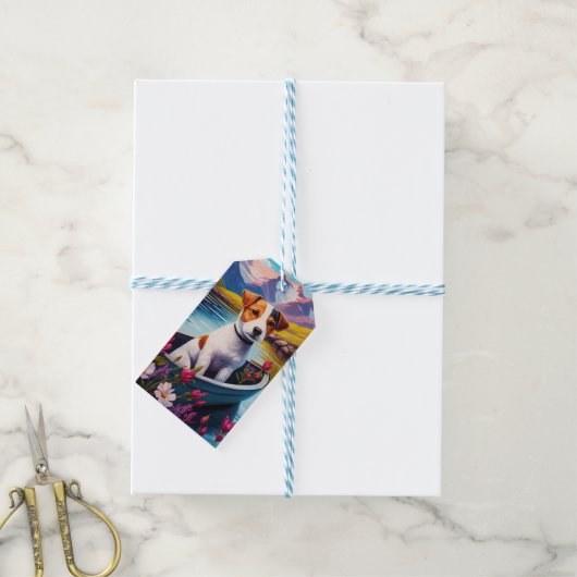 Jack Russell op een peddel: Een Schilderachtig avo Cadeaulabel (Met Touw)
