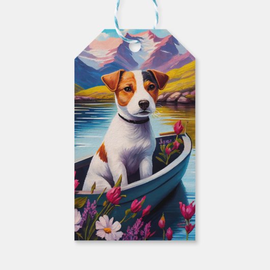 Jack Russell op een peddel: Een Schilderachtig avo Cadeaulabel (Achterkant)