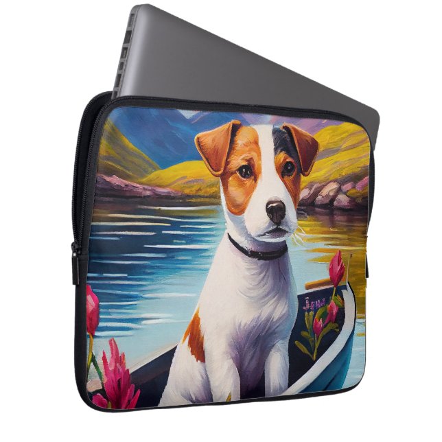 Jack Russell op een peddel: Een Schilderachtig avo Laptop Sleeve (Voorkant Rechts)