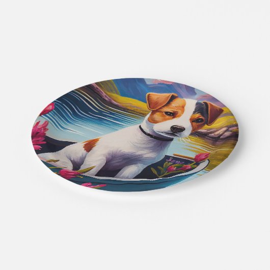 Jack Russell op een peddel: Een Schilderachtig avo Papieren Bordje (Gekanteld)