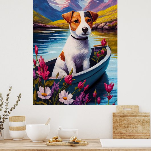 Jack Russell op een peddel: Een Schilderachtig avo Poster (Keuken)