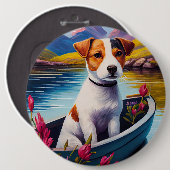 Jack Russell op een peddel: Een Schilderachtig avo Ronde Button 6,0 Cm (Voorkant /achterkant)