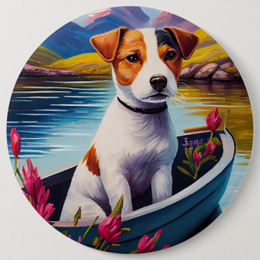 Jack Russell op een peddel: Een Schilderachtig avo Ronde Button 6,0 Cm (Voorkant)