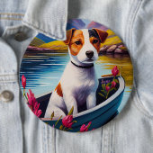 Jack Russell op een peddel: Een Schilderachtig avo Ronde Button 6,0 Cm (In situ)