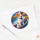 Jack Russell op een peddel: Een Schilderachtig avo Ronde Sticker (Envelop)