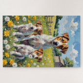Jack Russell Paardenbloem Veld Kunst Legpuzzel (Horizontaal)