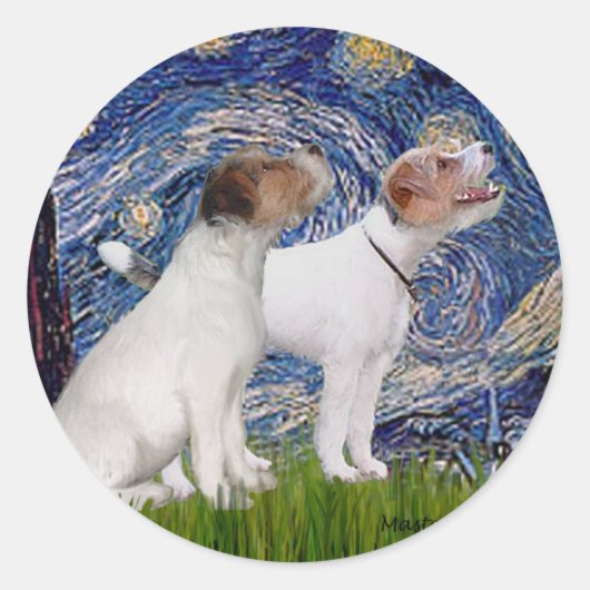 Jack Russell Pair 4 - Sterrennacht Ronde Sticker (Voorkant)