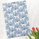 Jack Russell Parson Terrier Dog Pattern Theedoek<br><div class="desc">Een schattig maar pittig Jack Russell Terrier-hondenpatroon op een blauwe achtergrond. Deze mooie kleine jongen worden ook Parson Russell Terriers genoemd.</div>