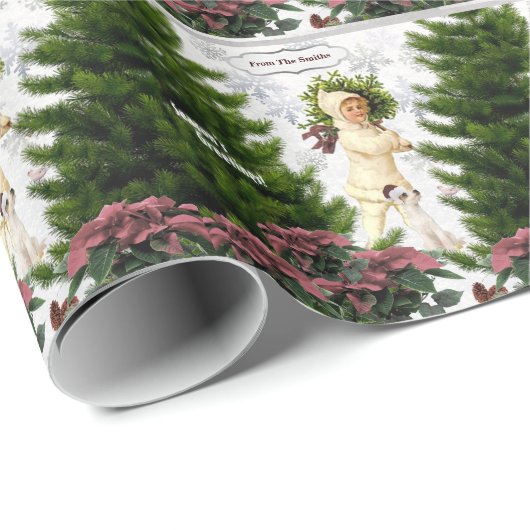 Jack Russell Pink Poinsettias Tile Gift Wrap Cadeaupapier (Rol Hoek)