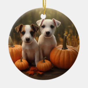 Jack Russell Pup Autumn Delight Pumpkin Keramisch Ornament
