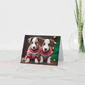 Jack Russell Puppies in Kersttrui Wenskaart Kaart (Voorkant)