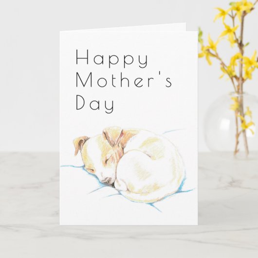 Jack Russell Puppy Deco Moederdag Card Kaart (Gele Bloem)