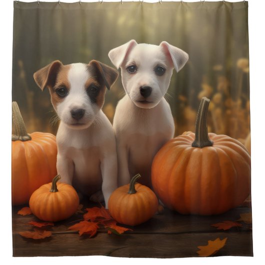 Jack Russell Puppy Herfst Delight Pompoen Douchegordijn (Voorkant)