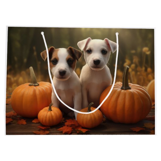 Jack Russell Puppy Herfst Delight Pompoen Groot Cadeauzakje (Achterkant)