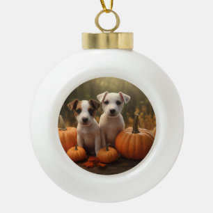 Jack Russell Puppy Herfst Delight Pompoen Keramische Bal Ornament