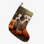 Jack Russell Puppy Herfst Delight Pompoen Kleine Kerstsok (Voorkant (Hangend))