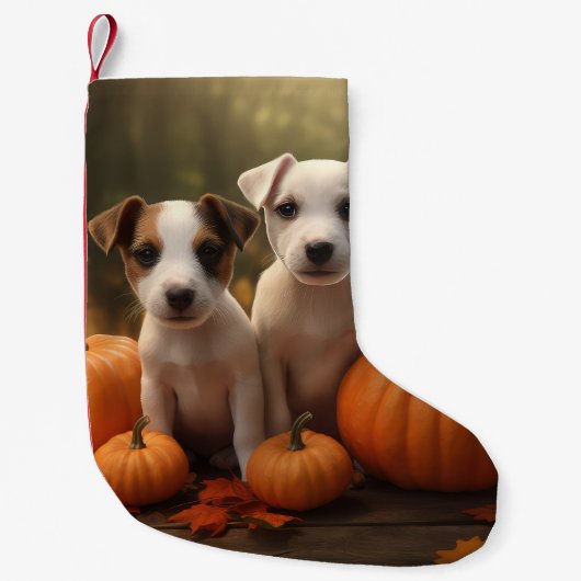 Jack Russell Puppy Herfst Delight Pompoen Kleine Kerstsok (Voorkant)