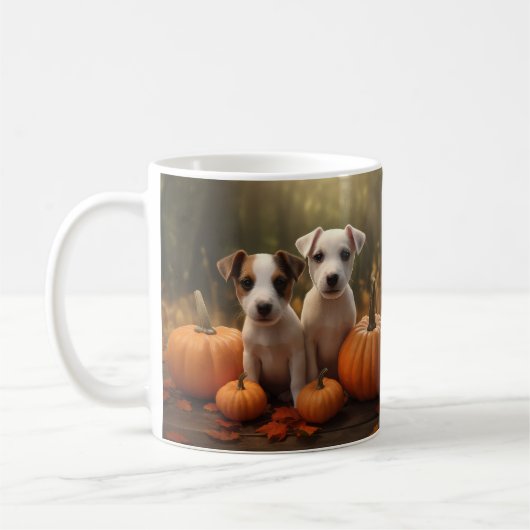 Jack Russell Puppy Herfst Delight Pompoen Koffiemok (Links)