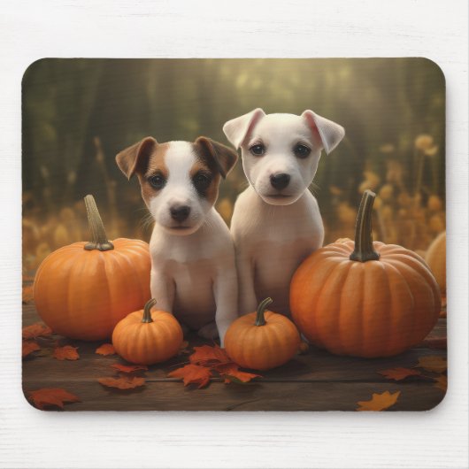 Jack Russell Puppy Herfst Delight Pompoen Muismat (Voorkant)