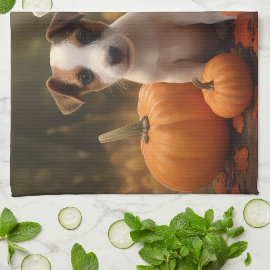 Jack Russell Puppy Herfst Delight Pompoen Theedoek (Gevouwen)