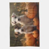 Jack Russell Puppy Herfst Delight Pompoen Theedoek (Verticaal)