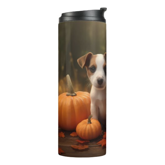 Jack Russell Puppy Herfst Delight Pompoen Thermosbeker (Gedraaid links)