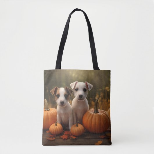 Jack Russell Puppy Herfst Delight Pompoen Tote Bag (Voorkant)
