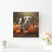Jack Russell Puppy Herfst Delight Pompoen Vierkante Klok (Huis)